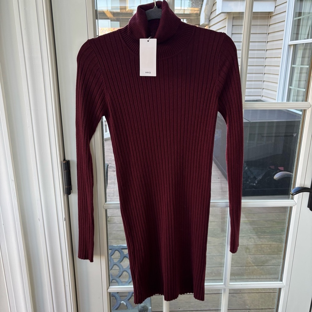 Mango Fitted Turtleneck Sweater Dress, Red
